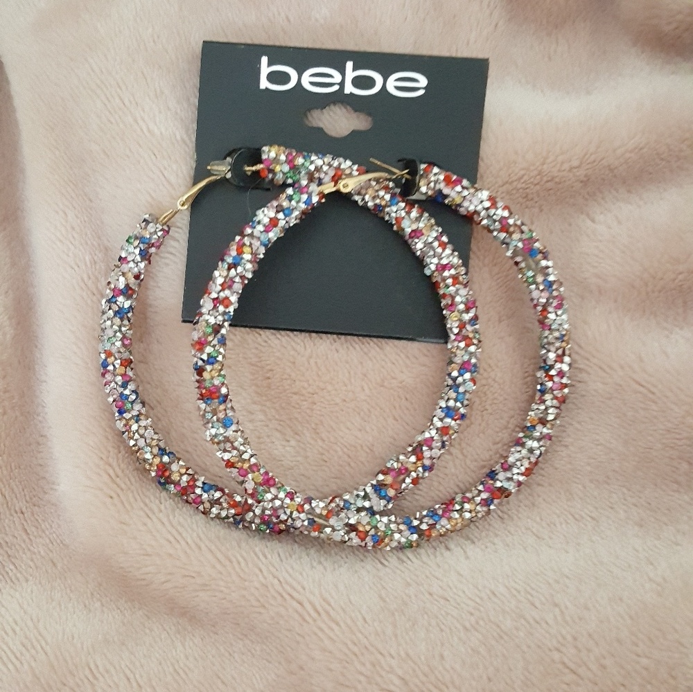 Multi color crystal large  hoop earrings by bebe - Picture 3 of 5